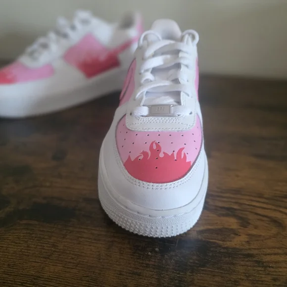 Custom Hand-Painted Nike Air Force 1 | Pink Flames | Size 8 - Picture 7 of 10